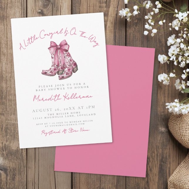 Invitation Baby Shower Rose Rubique pour Bébé Fille (Country Pink Bow Baby Shower Invitation)