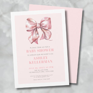 Invitation Baby Shower Rose Rubis Nœud Papillon