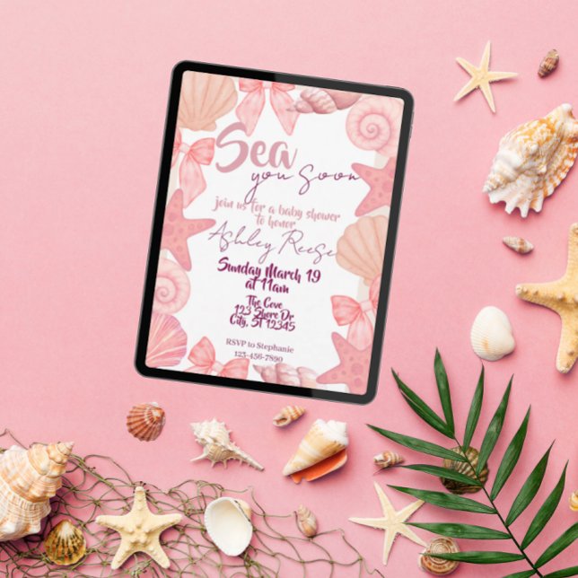 Invitation Baby shower rose "Sea you soon" (Créateur téléchargé)