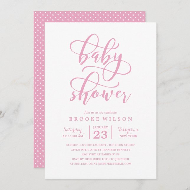 Invitation Baby shower rose simple (Devant / Derrière)