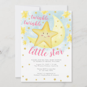 Invitation Baby shower rose souriant or Twinkle Little Star