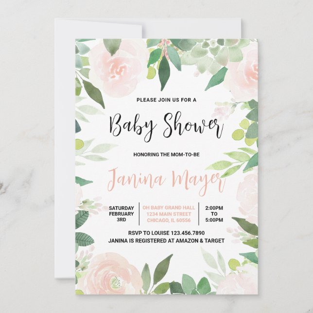 Invitation Baby shower rose Succulent (Devant)