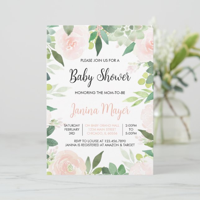 Invitation Baby shower rose Succulent (Debout devant)