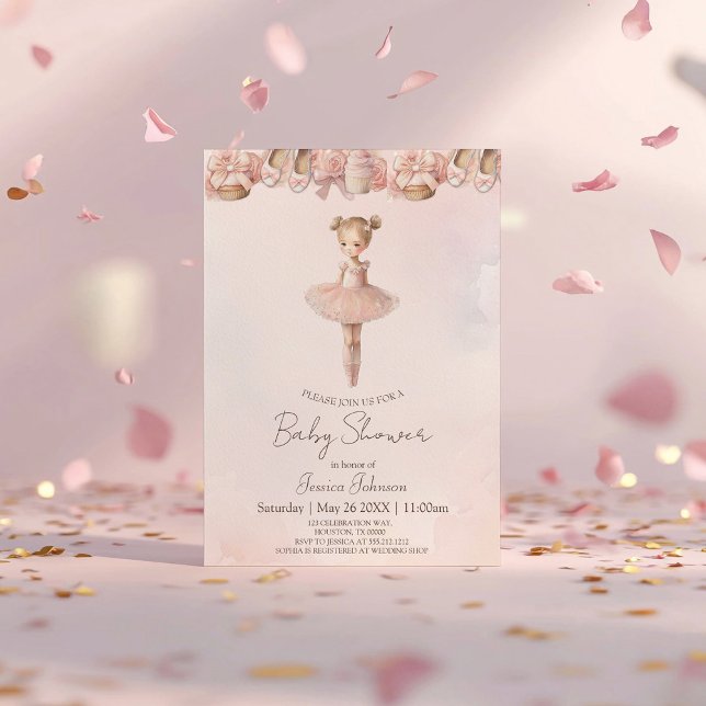 Invitation Baby shower rose sucré Ballerina (Créateur téléchargé)
