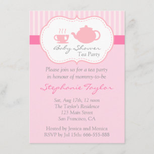 Invitation Baby Shower Rose Sucré, Thé à la Maison pour la Fu