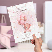 Invitation Baby shower rose Teddy