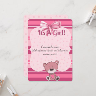 Invitation Baby shower rose Teddy Invitation/ annonce