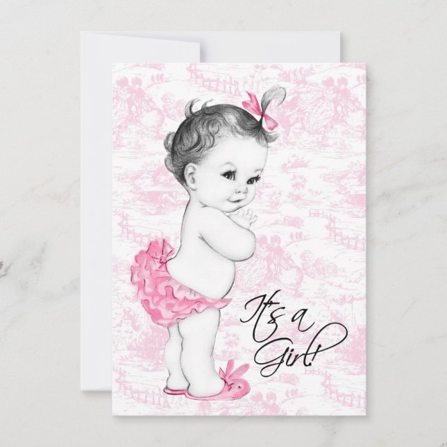 Invitation Baby-shower rose toile (Devant)