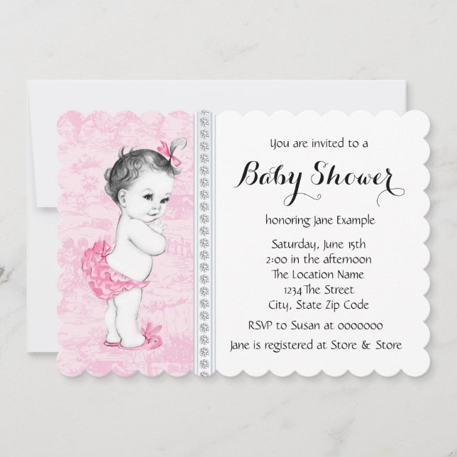 Invitation Baby-shower rose toile (Devant)