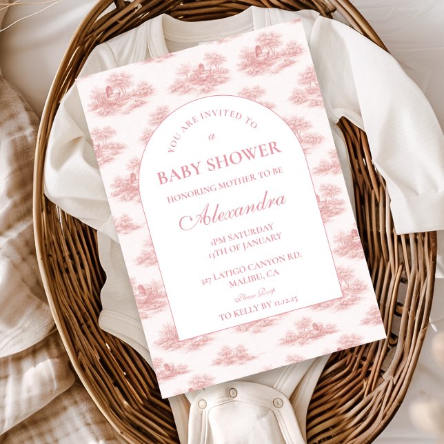 Invitation Baby Shower Rose Toile de Jouy (Créateur téléchargé)