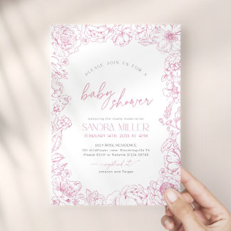 Invitation Baby Shower Rose Toile de Jouy