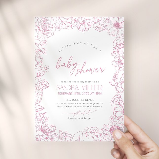 Invitation Baby Shower Rose Toile de Jouy (Créateur téléchargé)