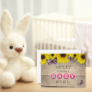 Invitation Baby shower rose Tournesol Fille