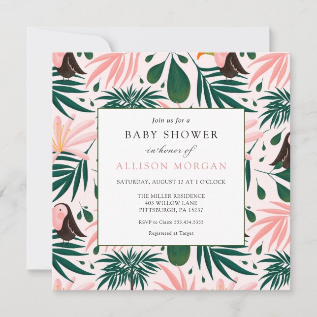 Invitation Baby Shower Rose Tropical (Devant)