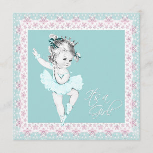 Invitation Baby shower rose turquoise de fille de ballerine