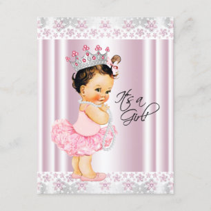 Invitation Baby shower rose Tutu Ballerina Pearl et dentelle