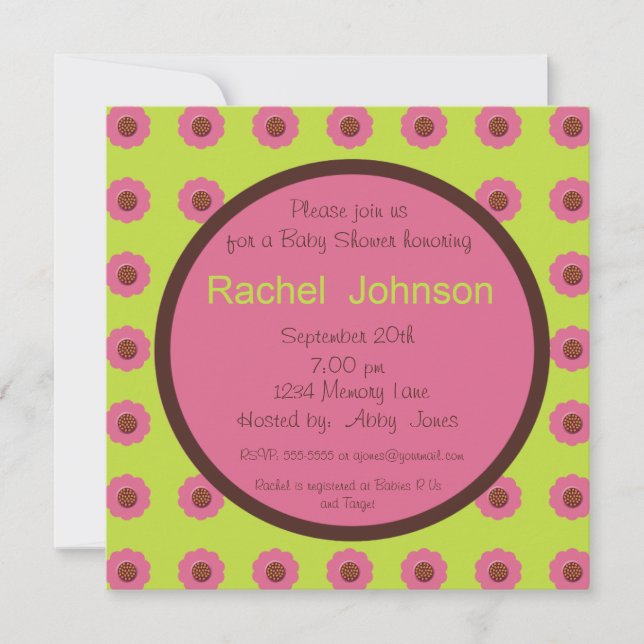 Invitation Baby shower - rose, vert, Brown (Devant)