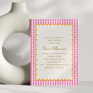 Invitation Baby Shower Rose Vintage à Carreaux Orange
