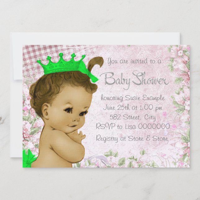 Invitation Baby shower rose Vintage adorable (Devant)