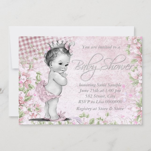 Invitation Baby shower rose Vintage adorable (Devant)