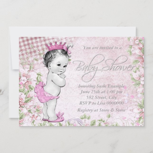 Invitation Baby shower rose Vintage adorable (Devant)