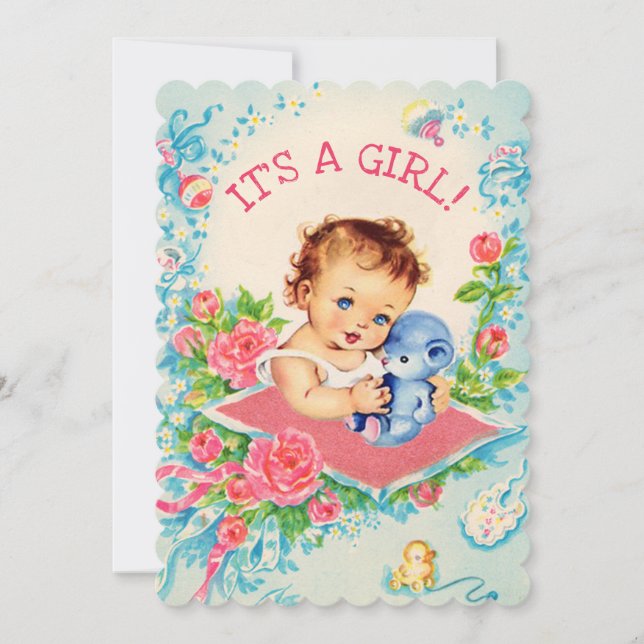 Invitation Baby shower rose Vintage bébé et Rose (Devant)