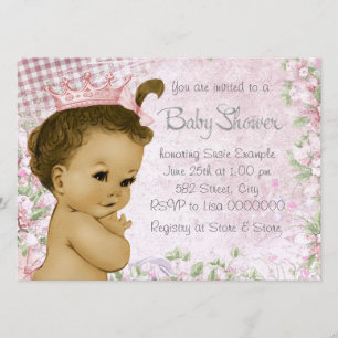 Invitation Baby shower rose Vintage ethnique