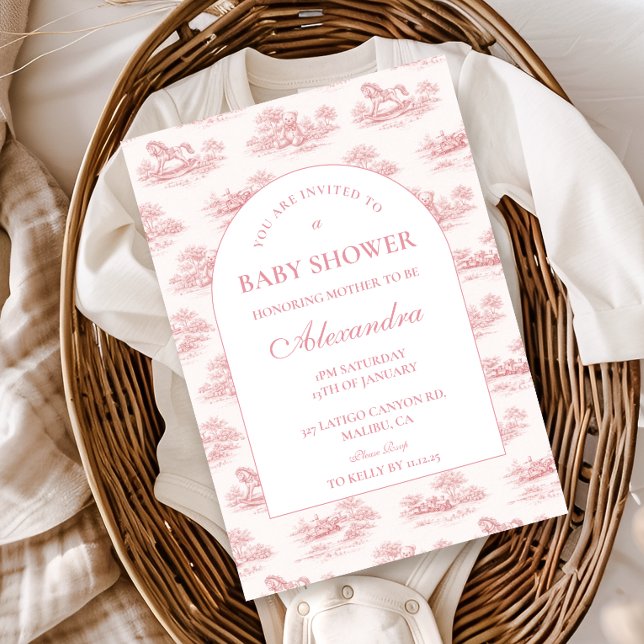 Invitation Baby Shower Rose Vintage Toile (Créateur téléchargé)