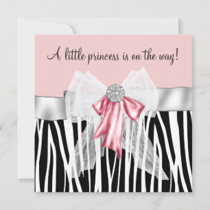 Invitation Baby shower rose Zebra rose noir Princesse