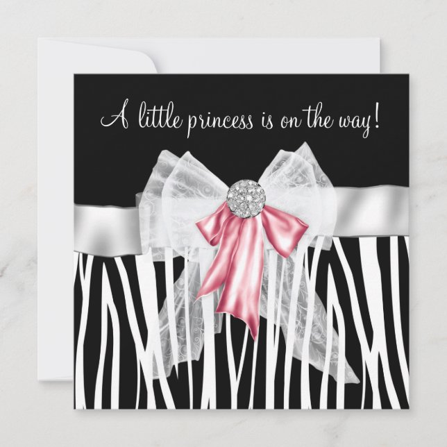 Invitation Baby shower rose Zebra rose noir Princesse (Devant)