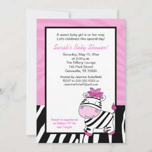 Invitation Baby shower rose Zèbre 5x7 - Rose clair