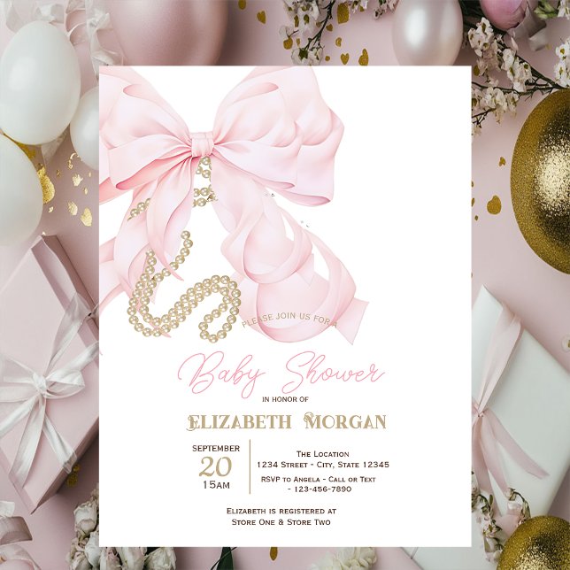 Invitation Baby Shower Roseau Pastel Perles Points (Créateur téléchargé)
