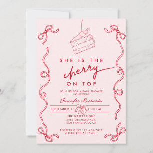 Invitation Baby shower rouge cerise gâteau rose fille