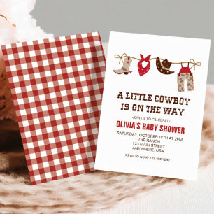 Invitation Baby shower rouge cowboy occidental
