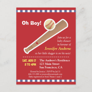 Invitation Baby shower rouge de base-ball