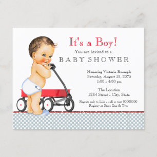 Invitation Baby shower rouge de chariot de garçons
