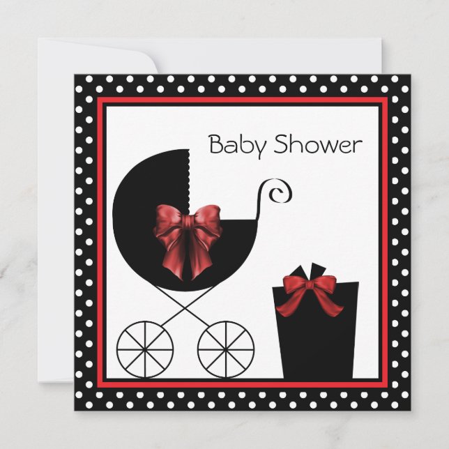 Invitation Baby shower rouge et noir doux (Devant)