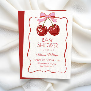 Invitation Baby shower rouge mignon cerise