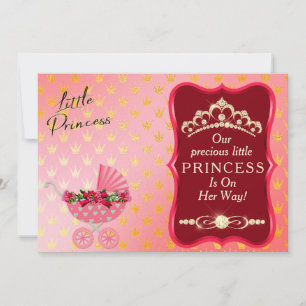Invitation Baby shower rouge Princess Diamond Gold Tiara