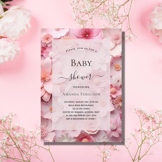Invitation Baby shower rousse rose fleurs fille (Créateur téléchargé)