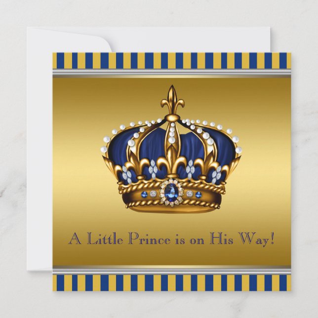 Invitation Baby shower royal bleu et or (Devant)
