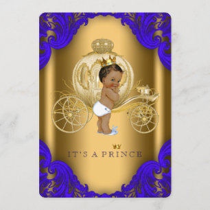 Invitation Baby-Shower royal bleu et or pour prince ethnique