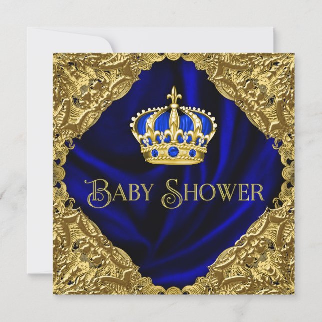Invitation Baby shower Royal Blue and Gold Crown (Devant)