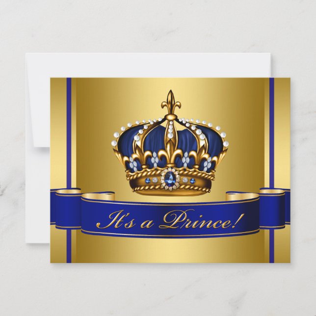 Invitation Baby shower Royal Blue and Gold Crown Prince (Devant)