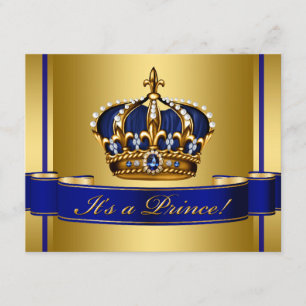Invitation Baby shower Royal Blue and Gold Crown Prince