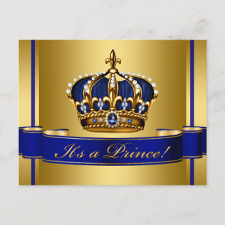 Invitation Baby shower Royal Blue and Gold Crown Prince