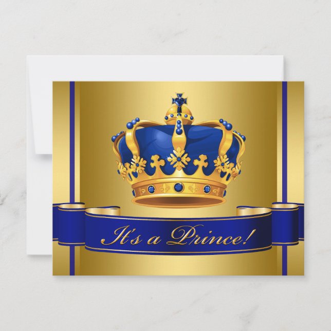 Invitation Baby shower Royal Blue and Gold Crown Prince (Devant)