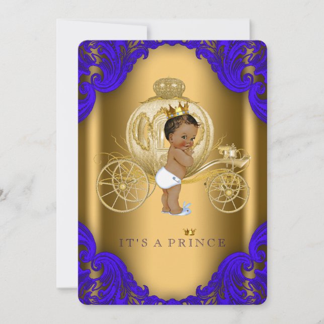 Invitation Baby shower Royal Blue and Gold Ethnic Prince (Devant)