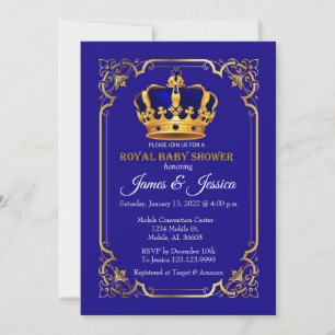 Invitation Baby shower Royal Blue et Gold Prince