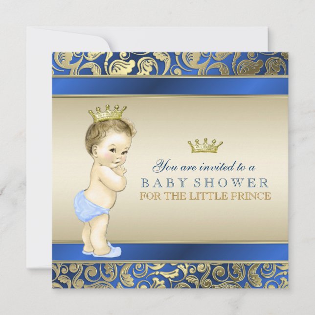 Invitation Baby shower Royal Blue et Gold Prince (Devant)